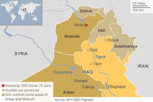 Map showing Iraq's territories taken by ISIS terrorist groups-2014